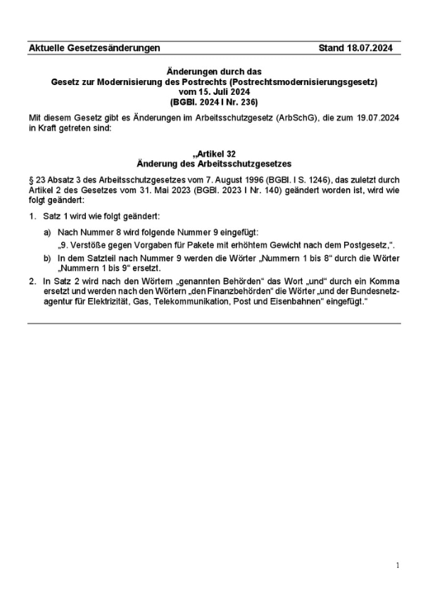 Beiblatt Arbeitsschutzgesetz