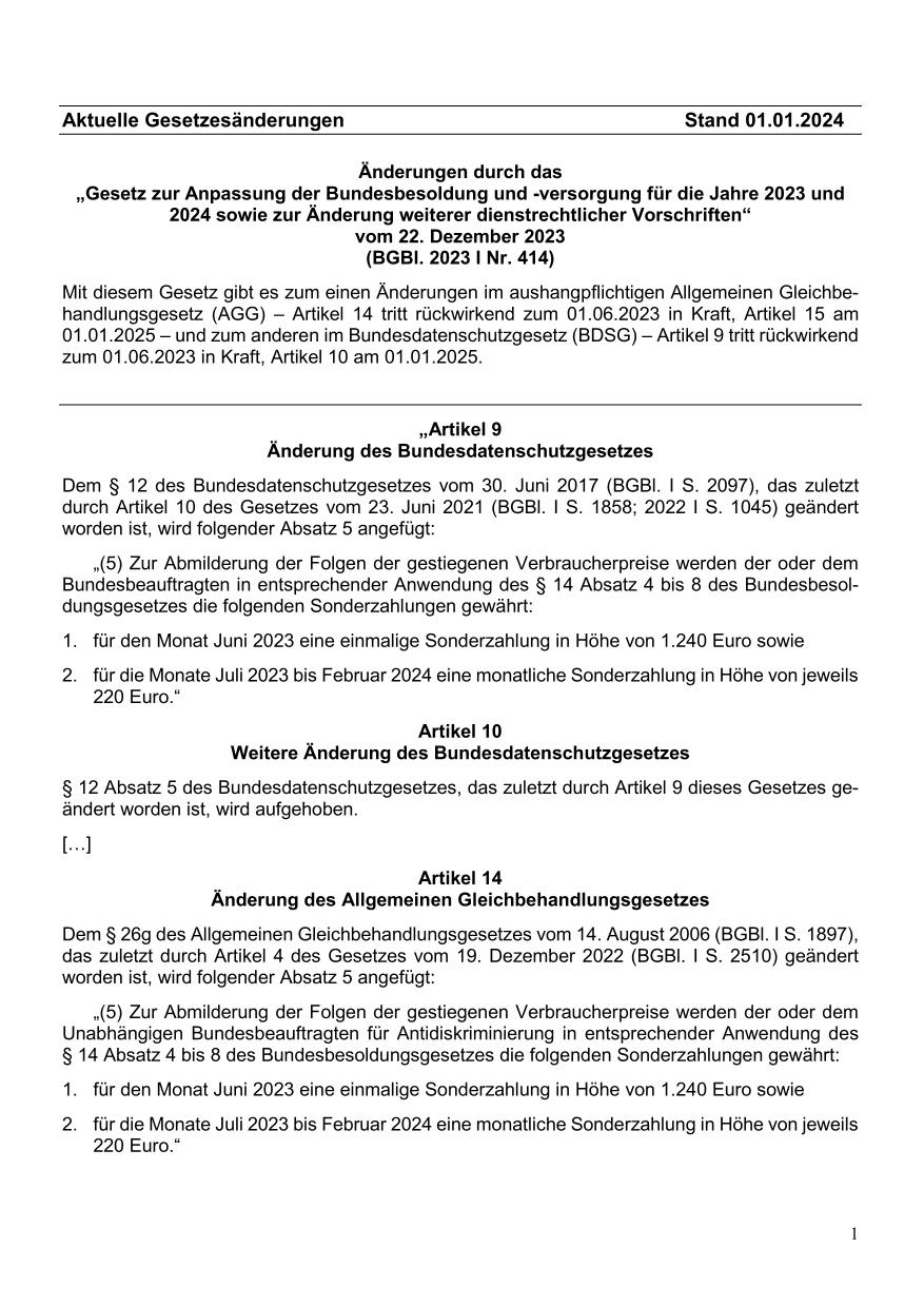 Beiblatt Allgemeines Gleichbehandlungsgesetz_Bundesdatenschutzgesetz_Bundeselterngeld- und Elternzeitgesetz_Sozialgesetzbuch