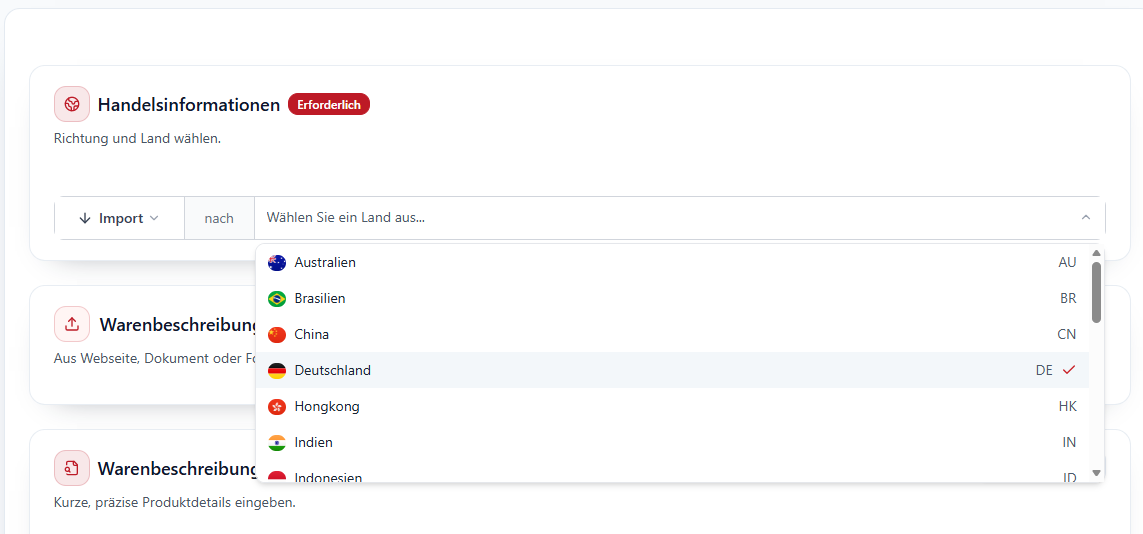 Zolltarif 1. Schritt