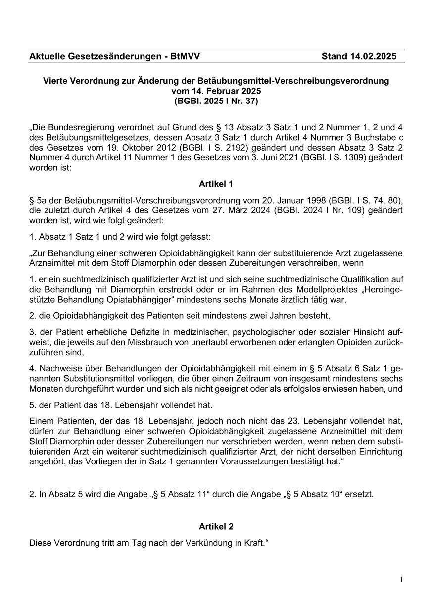 Beiblatt Betäubungsmittel-Verschreibungsverordnung