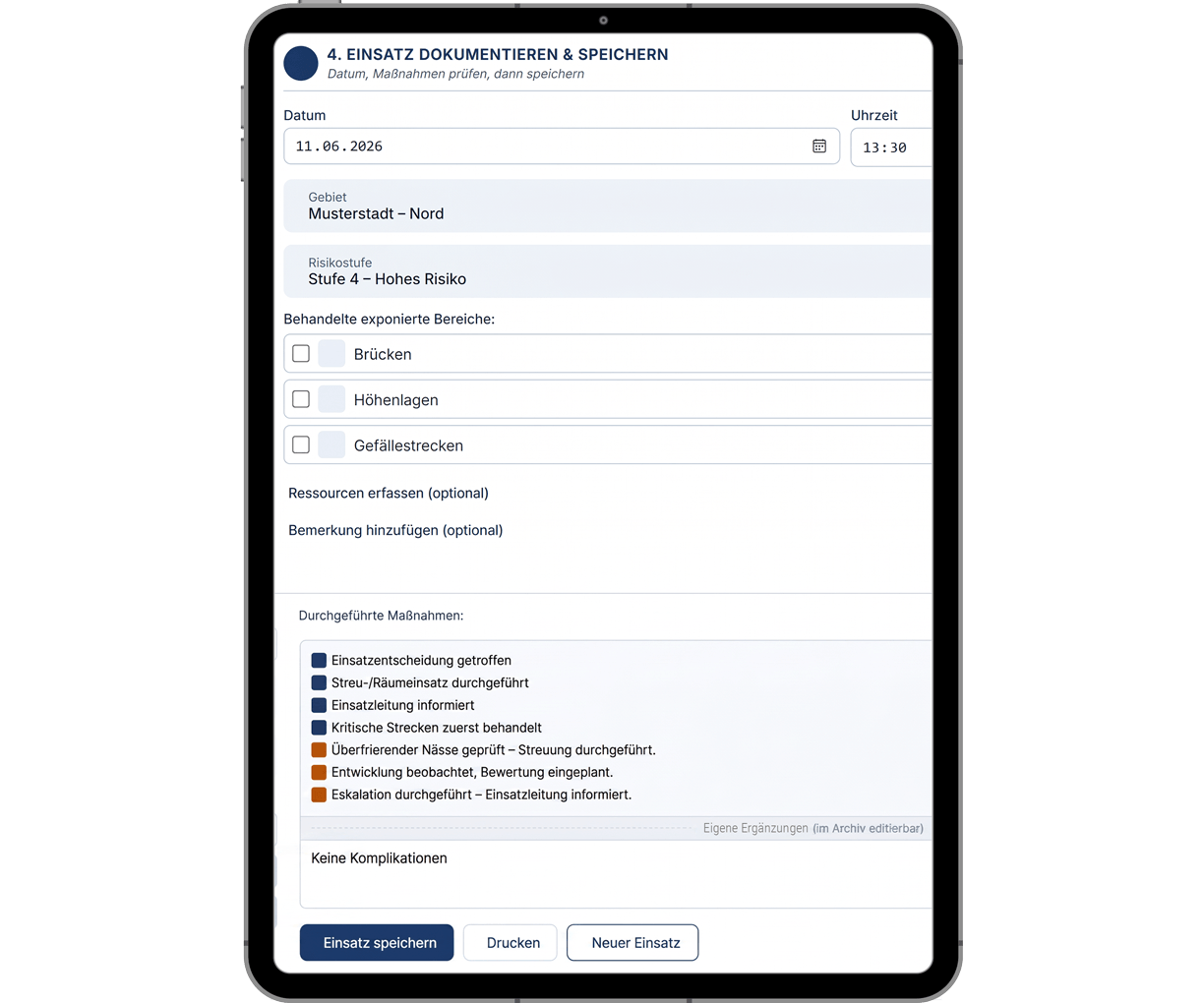 Null Grad Navigator - Einsatz dokumentieren