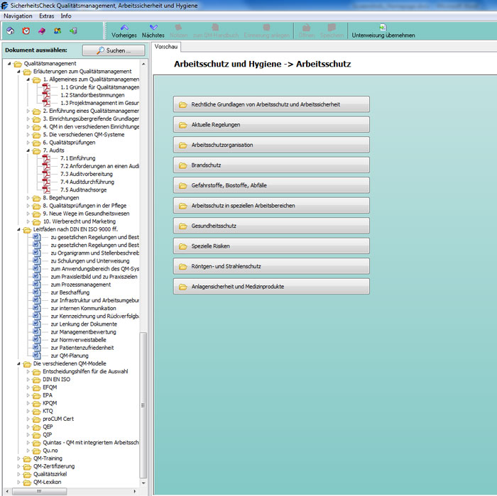 Dokumente zu den Themen Arbeitsschutz, Qualitätsmanagement und Hygiene 